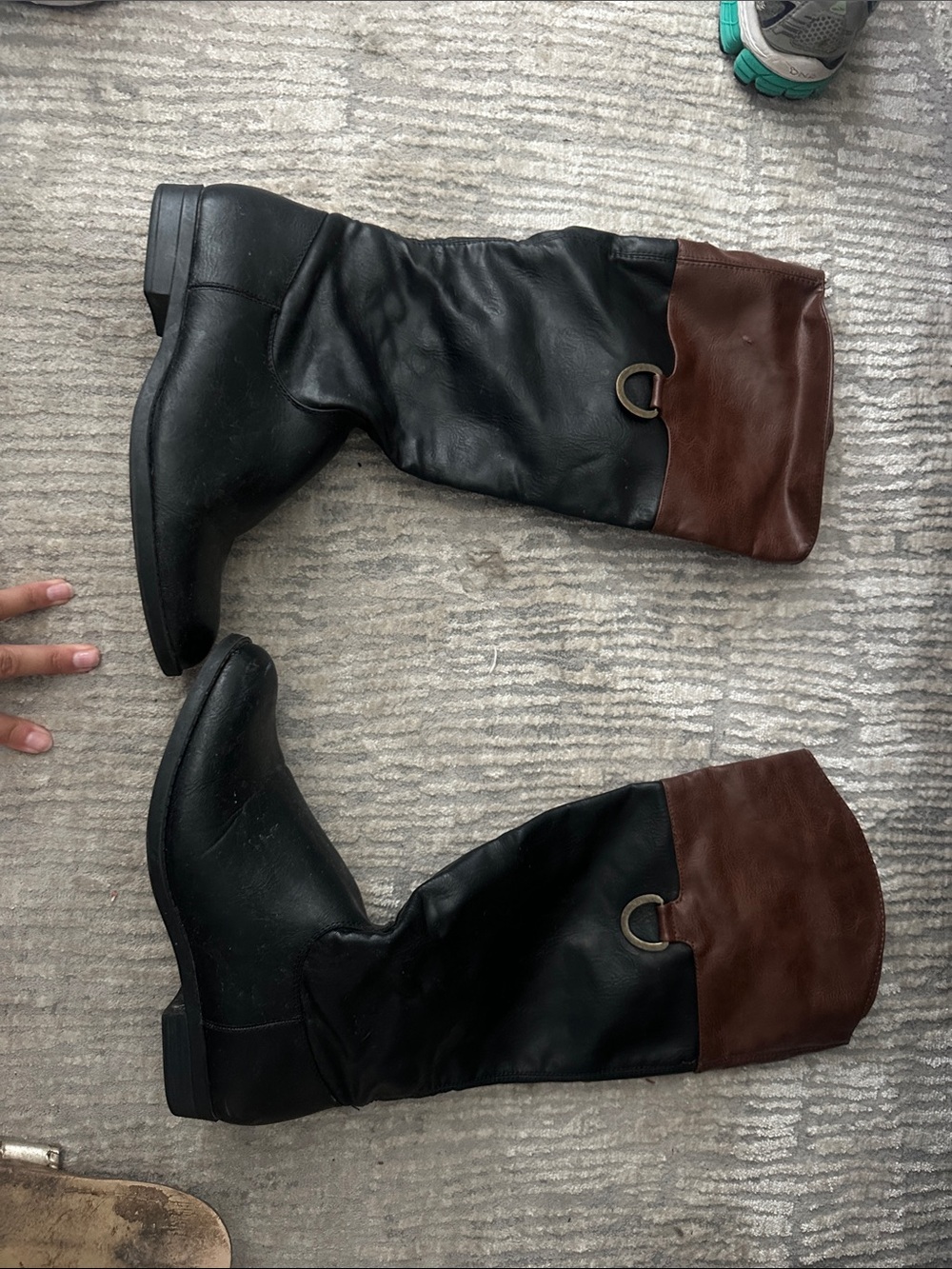 Black and Brown Two-Tone Leather Knee Boots